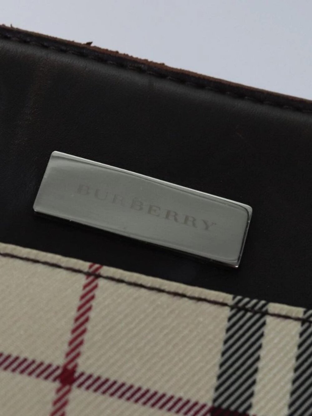 BURBERRY Nova Check Hand Bag Nylon Beige Silver Auth 85862 - Picture 11 of 16
